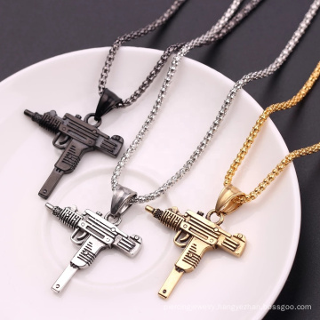 Cool GUN Shape Pendant Necklace Gold Black Silver Color Army Style Male Chain Men Necklaces Jewelry